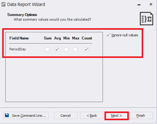 Setting data aggregation for the report
